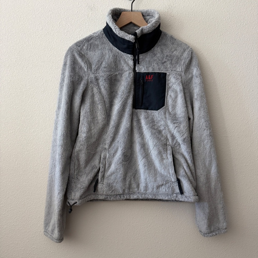 ABERCROMBIE Women Quarter Zip Fleece Pullover Size Medium Gorpcore Cozy Casual